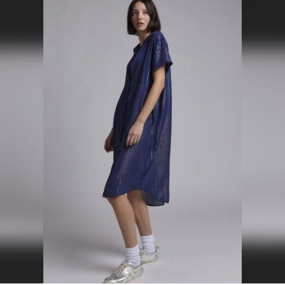 WILDFANG nwt Navy Empower Pinstripe Shirt Dress Knee Length Size S - Picture 5 of 15